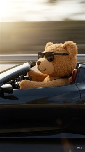 Teddy bear driving a Ferrari