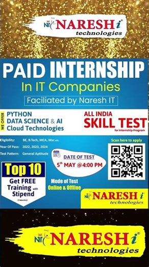 Naresh IT Skill Test | Grab Paid Internship Offers in IT Companies through Naresh IT Skill Test.
