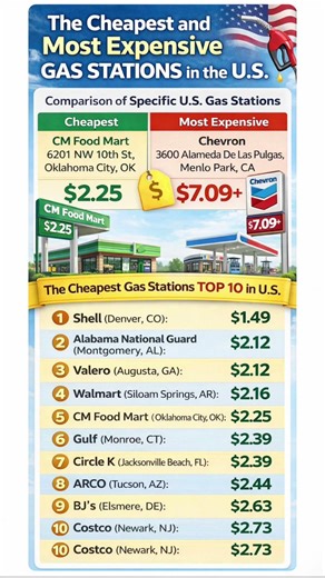 Cheapest vs Most Expensive Gas Stations in the U.S.