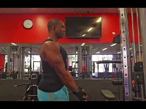 Standing Floor Lower Cable Facing Cable Machine Two Hand Standing Cable Raise Palm Facing Up Side