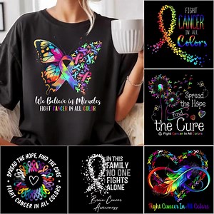 Fight Cancer in All Colors PNG Bundle, Cancer Awareness Shirt Design PNG, Cancer Warrior Shirt PNG, Support Cancer Victims - Etsy