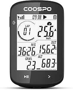 COOSPO CS300 GPS Bike Computer, Wireless Cycling Computer with 2.6 LCD Screen, Bluetooth5.0 ANT+ Bike Speedometer Odometer with Auto-Backlight, Customize Display & 40H Long Battery Life, BLACK