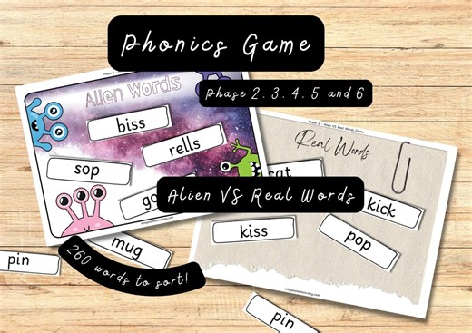 Phonics Game - Alien VS Real Words - Phase 2, 3, 4, 5 and 6 - Etsy