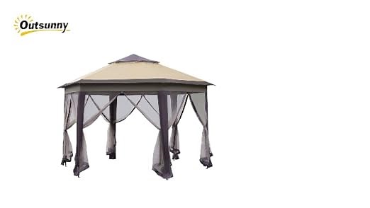 Outsunny 13' x 13' Pop Up Gazebo, Hexagonal Canopy Shelter with 6 Zippered Mesh Netting, Event Tent