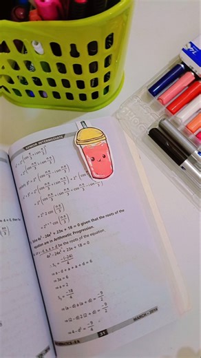 “Cute Study Desk Aesthetic ✨ | Math Notes + Kawaii Bookmark Vibes 🍓📚”