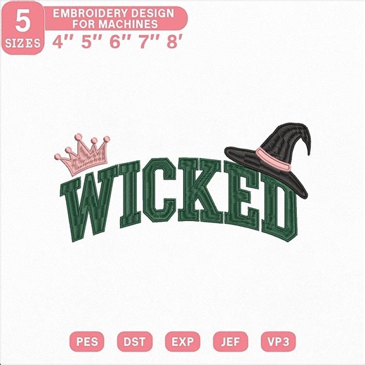 Wicked Embroidery Design, Witch Hat Crown Applique Font, Halloween Embroidery File, Magic Quote Stitch, Spooky Season Shirt Design - Etsy