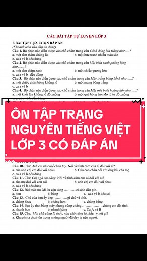 Ôn tập trạng nguyên tiếng Việt lớp 3: Đáp án và chi tiết #thaytranphu #tiengviet3 #thilop3 #monnguvan #hoctiengviet