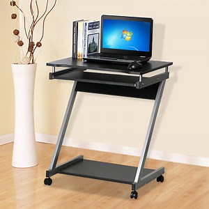 Small Computer Desk on Wheel PC Table w/ Sliding Keyboard for Home Office Study  | eBay UK