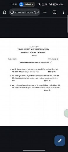 PSEB CLASS 12TH SQP BEAUTY & WELLNESS QUESTION PAPER 2025-26