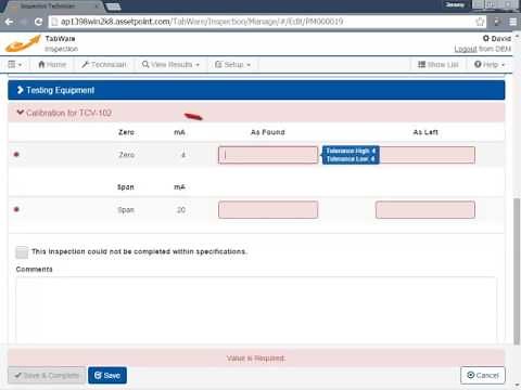 TabWare Inspections & Calibrations Demo