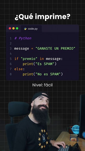 ¿Sabes lo que pasa en este código Python? ¿Es o no es SPAM? Por cierto, el origen de la palabra SPAM viene de una marca de carne enlatada llamada SPAM, creada en 1937 (la que te muestro en el vídeo). En 1970, el grupo cómico Monty Python (que por otro lado son los que realmente le dieron el nombre al lenguaje, ya que su creador uido van Rossum era muy fan) hizo un sketch en el que la palabra «SPAM» se repetía constantemente, hasta resultar molesta. Años después, los usuarios de Internet empezaro