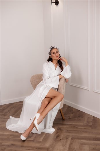 Handmade Bridal Robe Long, Bridal Robe With Flowers, Silk Wedding Robe, Getting Ready Robe Bride With Slip, Bridal Robe and Nightgown Set - Etsy Australia