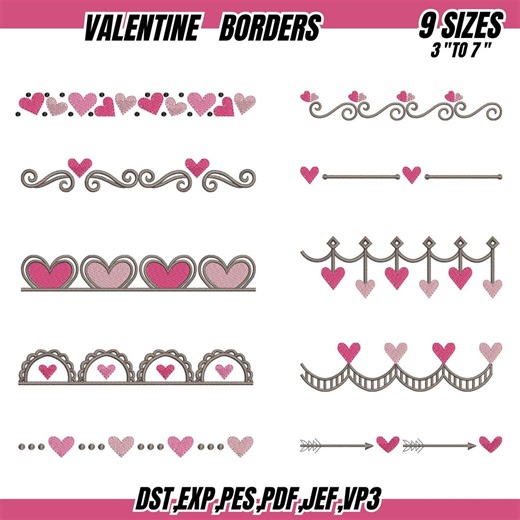 Valentine Borders Embroidery - Heart and Love Border Embroidery Designs -borders Embroidery, 10 Types of Border - 9 Sizes - Instant Download - Etsy