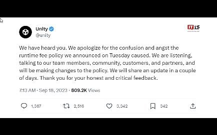 unity就收费事件道歉