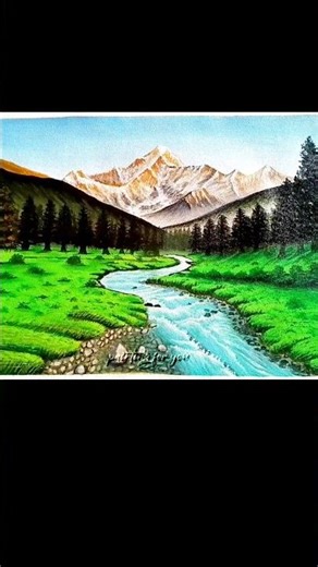 Painting a BEAUTIFUL Mountain View River with Acrylic #shorts #viral #mountainpainting #trending