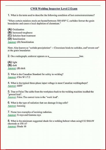 Cwb Welding Inspector Level 2 Exam Latest Actual Questions A video