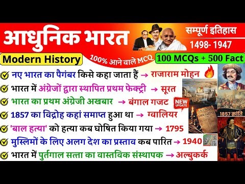 Modern History Mcq | Top 100 | History Gk | Modern History Gk questions and answers | भारत का इतिहास