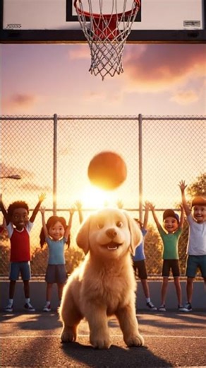 Cute puppy playing basketball