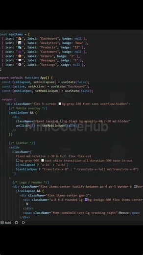 Responsive Collapsible Sidebar | Dashboard UI #reactjs #tailwindcss #react #WebDesign #MiniCodeHub