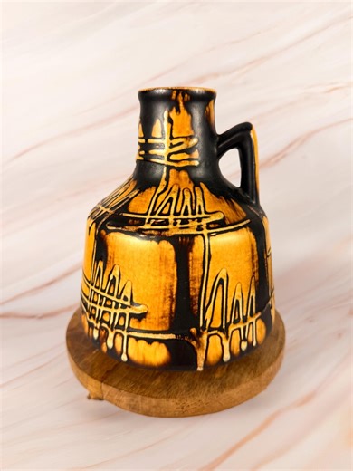 Vintage Pottery Jug Vase, West German Style, Mid Century Modern Brown Black Drip Glaze - Etsy