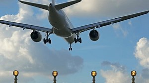 Airplane Plane Landing Airport, Flying Over Head.