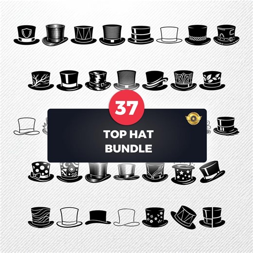 Top Hat SVG Bundle | 37 Vector Clipart | PNG EPS Dxf Pdf | Illustration Files - Etsy