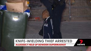 A knife-wielding thief has been arrested moments after allegedly holding up a supermarket at Bowden. The suspect had to be taken to hospital after suffering a medical episode. Details in 7NEWS Adelaide at 4pm and 6pm | www.7NEWS.com.au #7NEWS | 7NEWS Adelaide