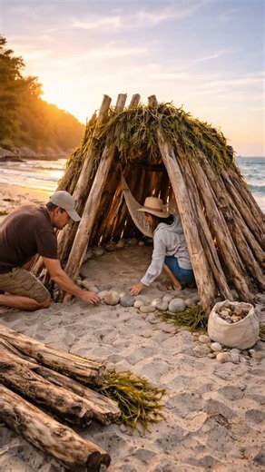 Surviving the Beach: Crafting a Natural Shelter from Scratch #survival #beach #beachshelter