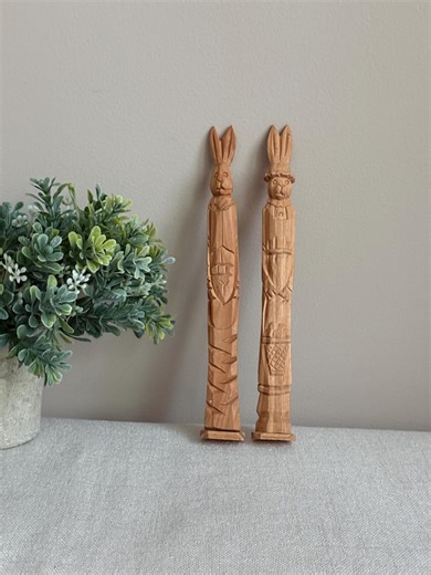 Hand-carved Wooden Rabbit Figures • Folk Art Bunny Pair - Etsy