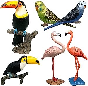 Gemini&Genius Bird Toys for Kids, Jungle Animal Bird Figures Gift Toys, 6Pcs Toucan, Parrot and Flamingo Action Figures. Great for Christmas Stocking Stuffed Toys, Garden Decorations or Cake Toppers
