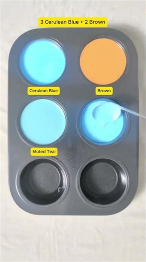 Create 4 colors from 2 colors : Cerulean Blue + Brown #asmr #mix #colors #colormixing #mixing