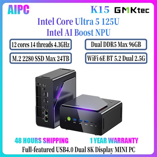 GMKtec K15 MINI PC Intel Core Ultra 5 125U Intel AI Boost NPU Dual DDR5 3*M.2 2280 SSD WiFi 6E OCuLink USB4.0 Quad 8K Display Gaming AI PC | Lazada PH