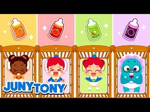 Taking Care of Baby Song 🍼🥝🍋🍊 Colorful Fruits and Veggies Baby Bottles｜+ More Kids Songs｜JunyTony