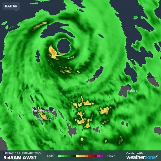 Severe Tropical Cyclone Zelia just made landfall near the DeGrey River mouth to the east of Port Hedland, WA. | Weatherzone