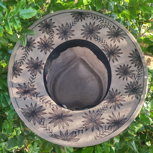 Hand Burned Floral Wide Brim Hat, Western Hat, Adjustable Fit - Etsy