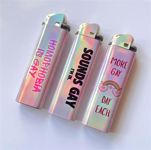 Pink Pride Holographic Lighters | Funny Gay Gift | LGBTQ Party Favor | Custom | 420 Favors - Etsy