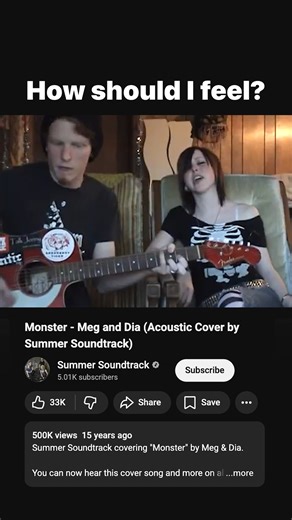 We’ve got some HUGE milestones to celebrate this week! Our acoustic cover of "Monster" by Meg & Dia is officially 15 years old and just hit HALF A MILLION VIEWS on YouTube! 🤯 Thank you all for an amazing 15 years of watching, sharing, and singing along. We couldn't have done it without you! 🖤 #TBT #SummerSoundtrack #Monster #MegAndDia #AcousticCover | Summer Soundtrack