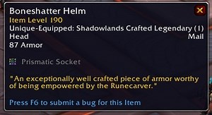 New Crafted Eligible Legendaries Get Free Socket at Runecarver in Patch 9.1 - Upgraded Legendaries Do Not