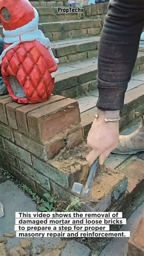 Brick Step Repair Process | Remove Old Mortar Fast #Masonry #Brickwork #DIY