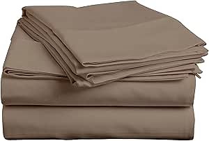 King Sheet Set 600 TC Egyptian Cotton Sheets King Size Cotton Sheets for King Size Bed Sateen Long Staple Deep Pockets Flat Fitted Pillow Case Better Than Percale Hotel Quality Taupe