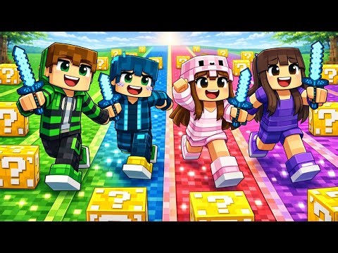 Haciendo una carrera de lucky blocks con mis amigos en Minecraft
