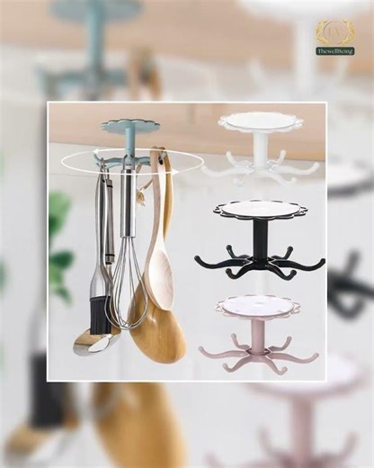 Kitchen Flower Rotary Hook Wall Mounted Kitchenware Storage Rack