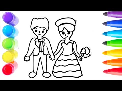 How To Draw cute bride and groom Drawing. Painting & Coloring For Kids and Toddlers_Child Art