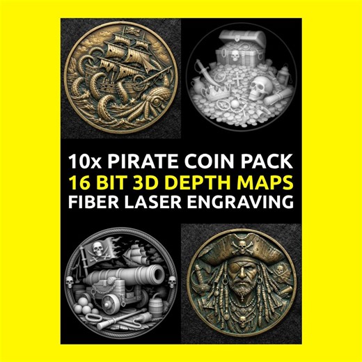 10x Challenge Coin 3D Depth Map, CNC PNG File, Fiber Laser, Lightburn, Engraving, Embossed, Grayscale, Height Map, Pirates - Etsy