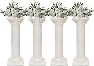 Gdrasuya10 4X White Wedding Roman Decorative Columns Set Flower Pot Columns Decor Stand Floral Road Decor Columns Holder Elegant Pillars Roman Doric Column for Party Anniversary(31 Inch)