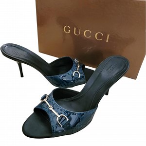 Gucci Vintage Horsebit GG Logo Blue Black Leather Mule Heels 37.5 US 7.5 New - Etsy Canada