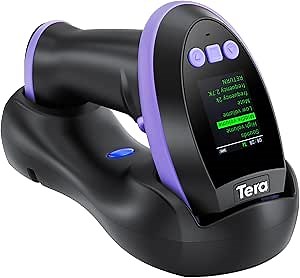 Tera Barcode Scanner Wireless with Screen: Pro Version 1D 2D QR with Setting Keypad Charging Cradle Works with Bluetooth 2.4G Wireless USB Wired Handheld Bar Code Reader HW0009 Purple