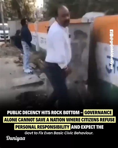 Gajab Ki Duniyaa on Instagram: "Public decency isn’t collapsing because laws are weak. It’s collapsing because accountability is optional. We demand world-class infrastructure, clean streets, efficient systems, transparent governance - and then casually ignore the most basic civic responsibilities. Littering in public. Spitting on walls. Urinating in open spaces. Damaging public property. And then blaming “the system” for being broken. A government can build toilets. It cannot force dignity. It 