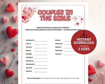 Christian Valentine Bible Couples Game | Fun Match Activity for Church Groups, W