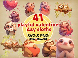 Valentine Sloth Clipart Set: Playful PNG SVG Graphics (digital Download) - Etsy